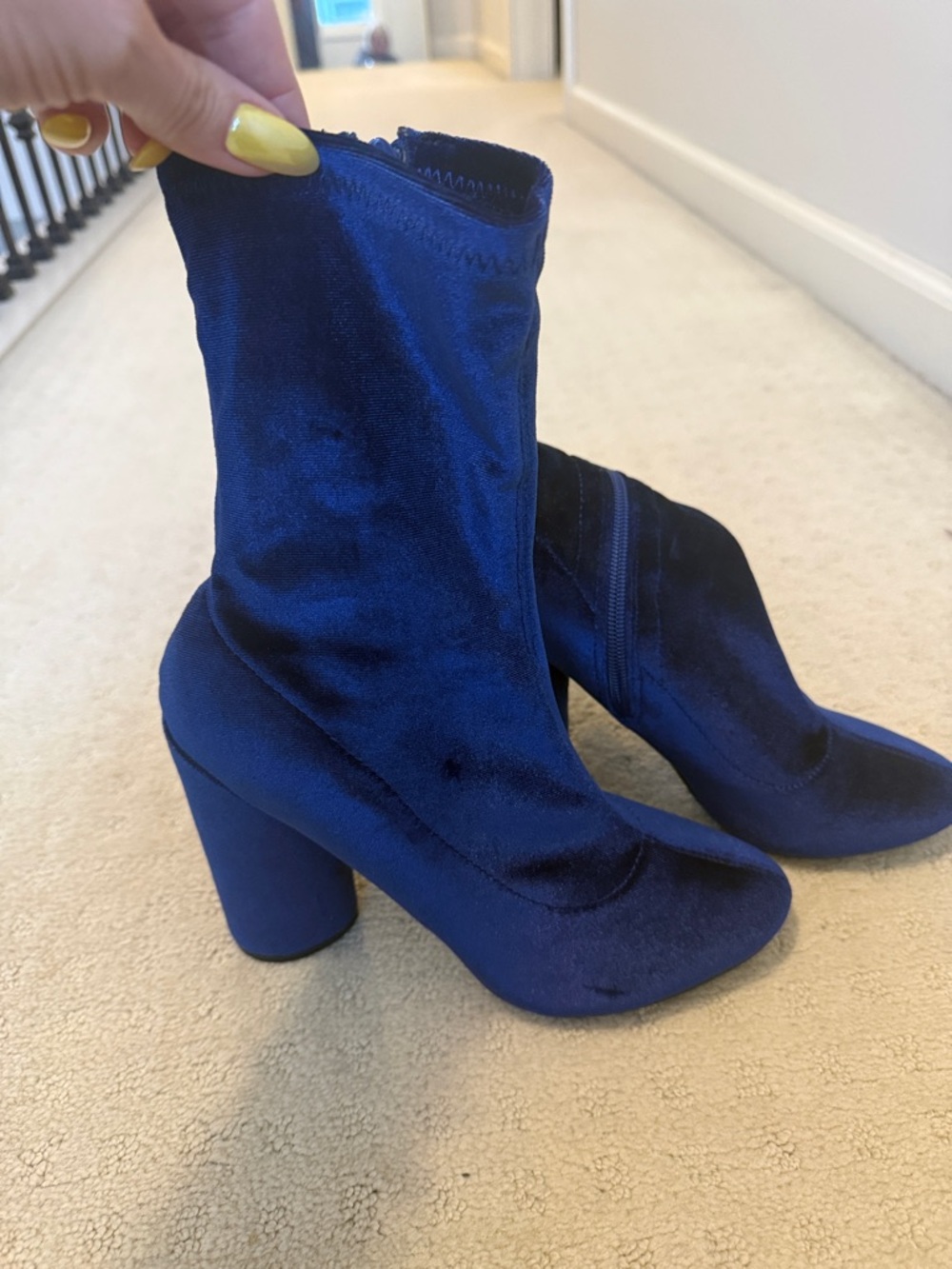 Public Desire Royal Blue Velvet Block Heel Sock Boots